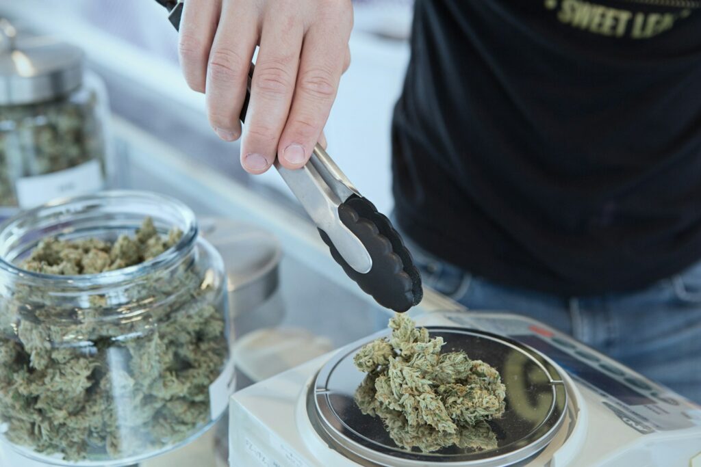 person holding grey tongs and kush at Doctor Dutch Online Cannabis Dispensary Canada