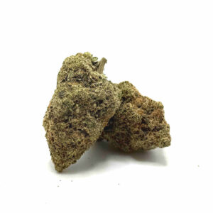Dried cannabis buds clustered together on a white background with visible trichomes and orange hairs.